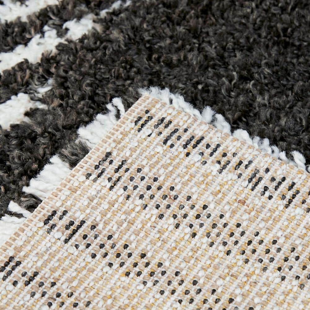 Charcoal and White Stripe Shag Kids' Rug 5' x 7'