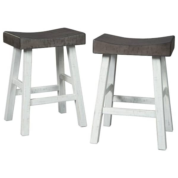 Benjara 20 in. Brown and White Backless Wood Frame Barstool with Wooden Seat (Set of 2)