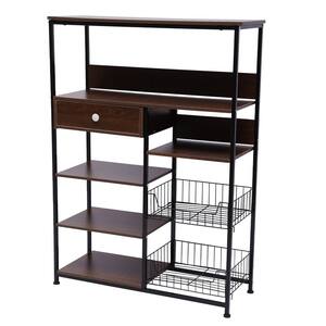 Brown 5-Tier Metal Wood Shelving Unit (31.5 in. W x 43.7 in. H x 11.8 in. D)