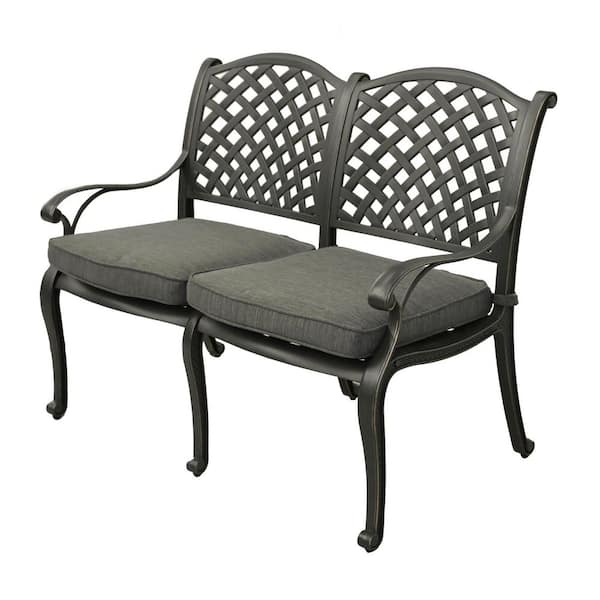 Mondawe 46 in. W 2-Person Dark Black Aluminum Frame Outdoor Bench with CushionGuard Olive Green Cushion for Garden,Yard,Balcony