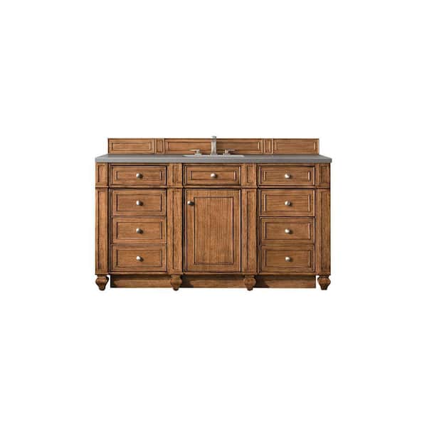 James Martin Vanities Bristol 60 in. W x 23.5 in. D x 34 in. H Single Bathroom Vanity in Saddle Brown with Grey Expo Quartz Top