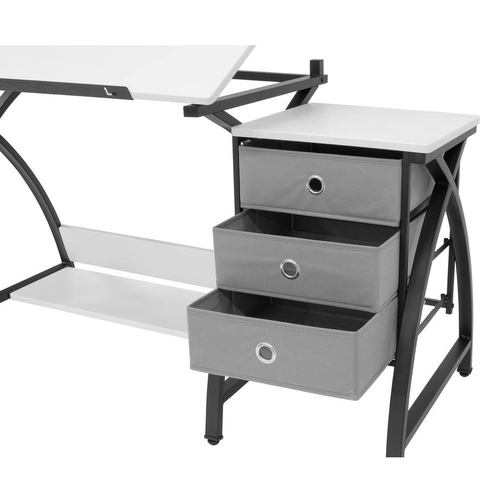 40'' Black & White Adjustable Craft Table with Storage & Padded Stool