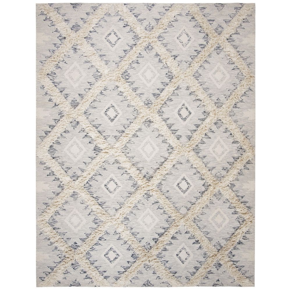 Ivory Diamond Trellis Hand-Knotted Wool Area Rug - 9' x 12'