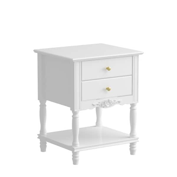 2 Drawers And Open Shelf, White Wooden Nightstand, End Table, Dresser, 19.7in.W x 16.9in.D x 25.2in.H