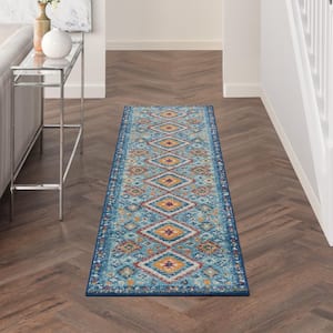 Passion Blue/Multicolor 2 ft. x 8 ft. Geometric Transitional Kitchen Runner Area Rug