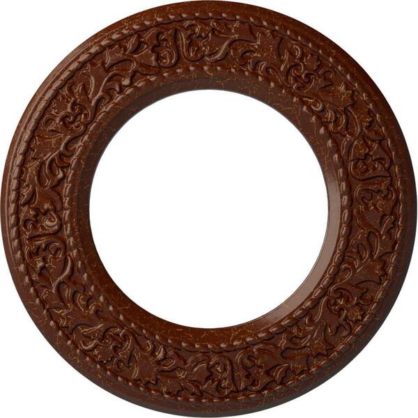 Ekena Millwork 3/4" x 13-3/8" x 13-3/8" Polyurethane Jet Blackthorn Ceiling Medallion, Burnished Mahogany Crackle