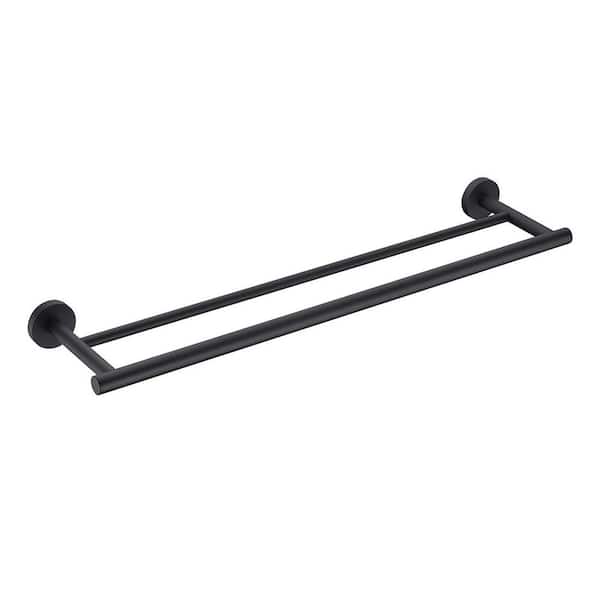 Interbath Bathroom 23.6 in. Wall Mounted Double Towel Bar Towel Holder in Matte Black