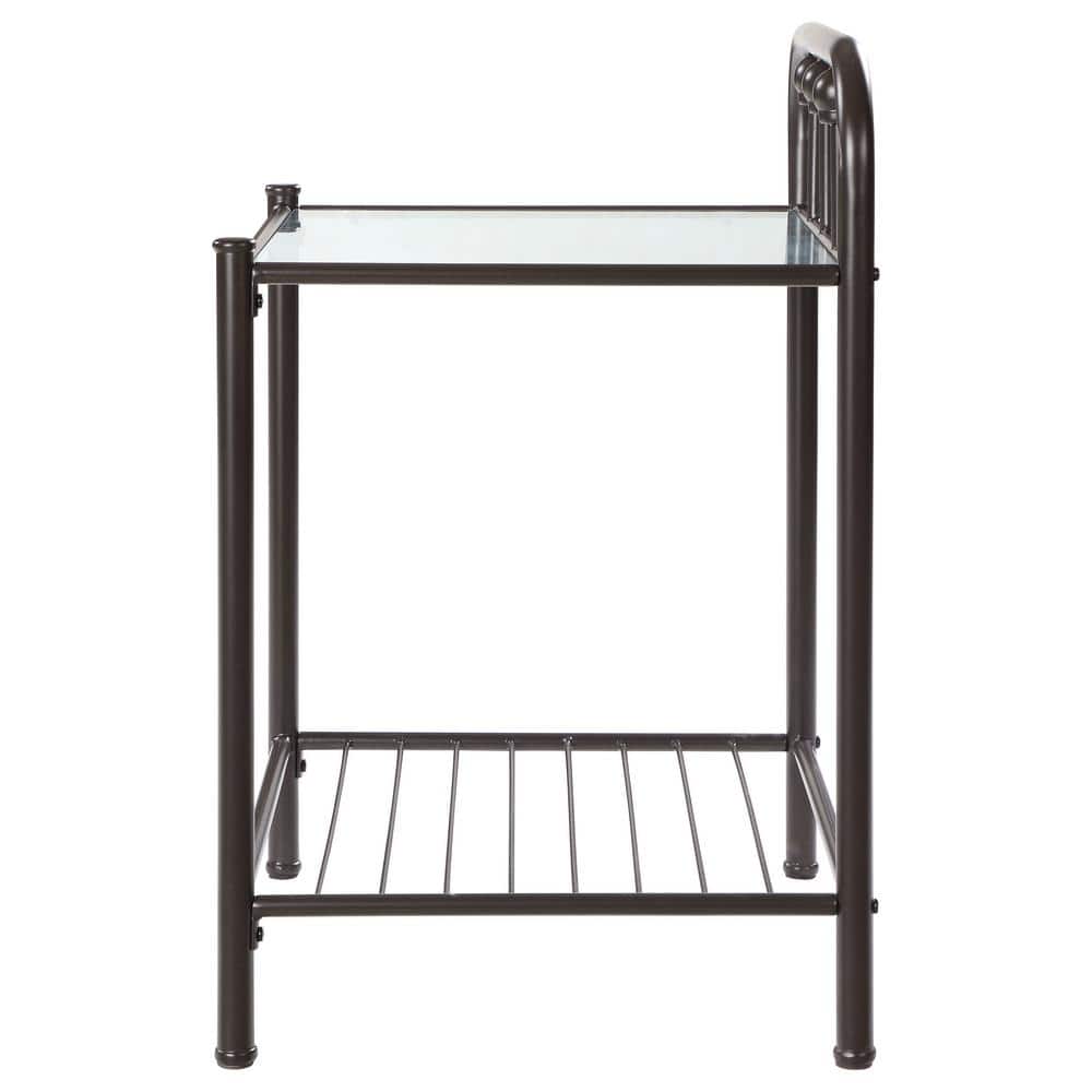 Livingston Dark Bronze 19.75" Glass-Top Nightstand with Linear Motifs