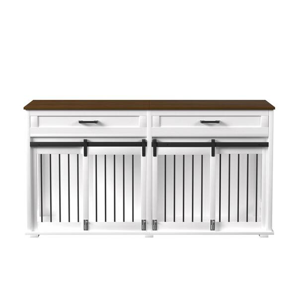 VEIKOUS Wooden Dog Crate Furniture Dog Kennel Doghouse Accent Storage Cabinet with 2-Drawers and Divider