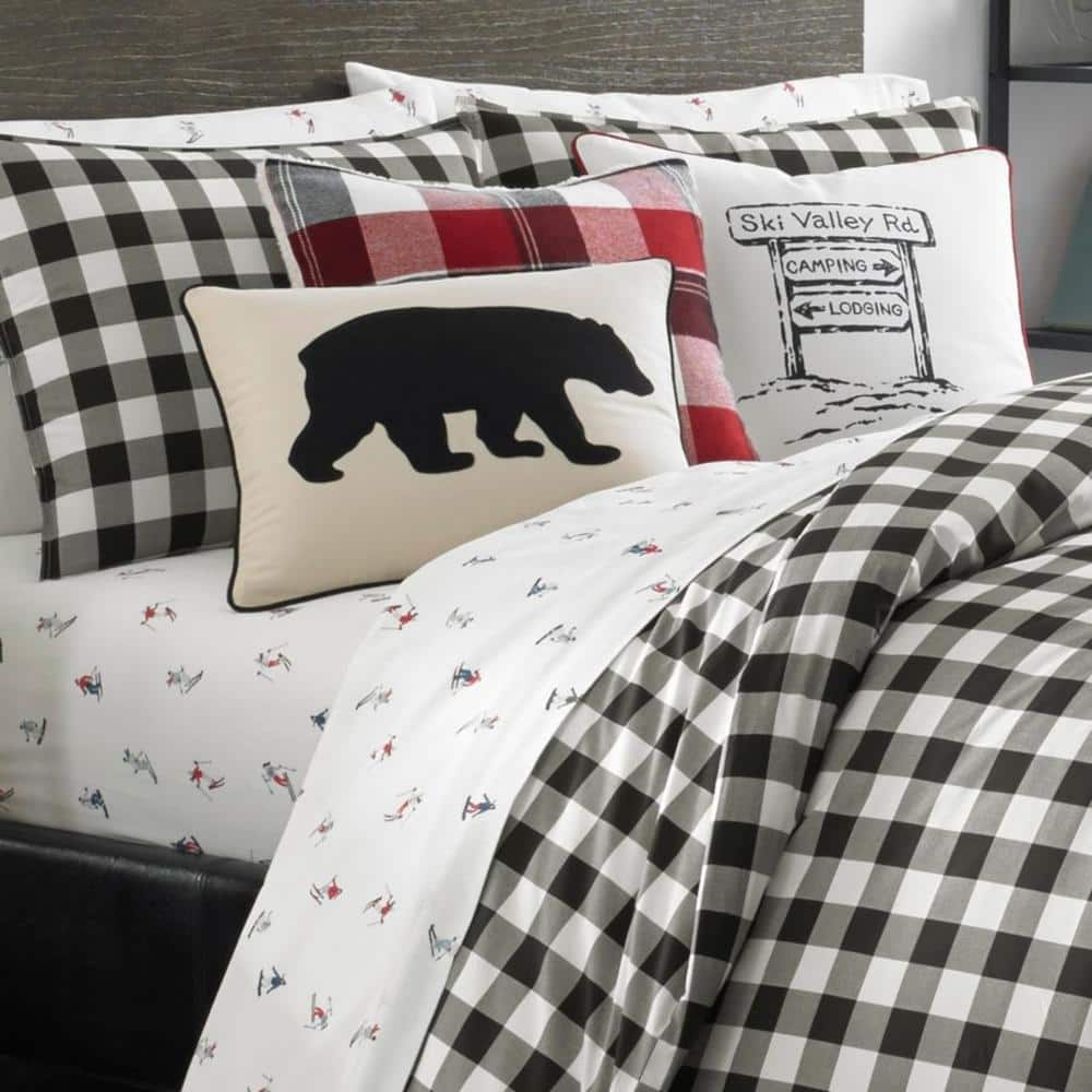 Twin Black and White Cotton Plaid Duvet Cover Set