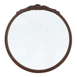 29.1 in. W x 30.1 in. H Rustic Round Framed Wood Brown Vanity Mirror