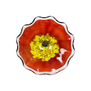 Fiore Bloom Red 12 in. Diameter HandBlown Art Glass with Wall Mounting Bracket for Living Area Decor