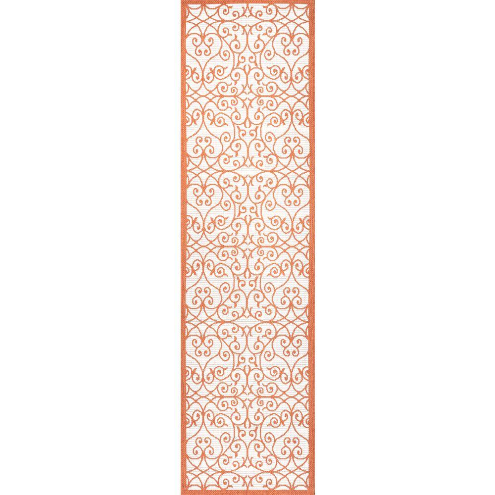 Boho-Chic Cream/Orange Filigree Spanish-Inspired Indoor/Outdoor Rug