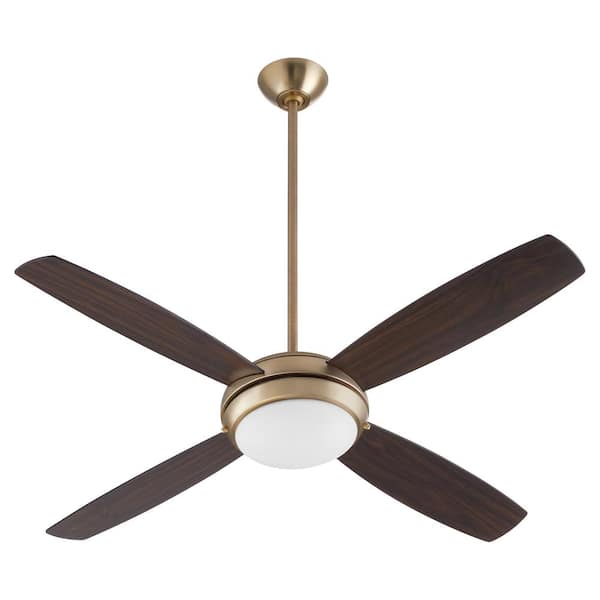 quorum EXPO 52 in. 4 Blade 2 Light 9-Watt Medium base -LED Light Aged Brass Ceiling Fan