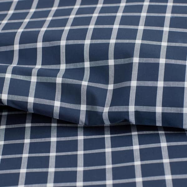 Company Cotton Windowpane Yard-Dyed White/Navy Cotton Percale King/Cal King Flat Sheet