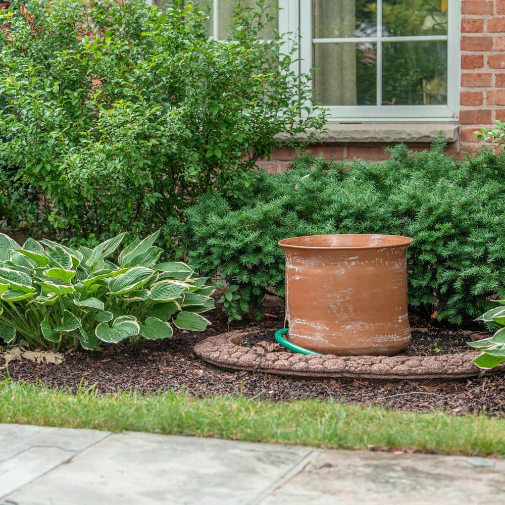 Copper Finish Cylinder Garden Hose Holder with Patina