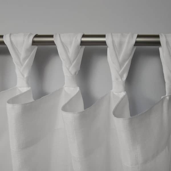 Loha Winter White Solid Light Filtering Braided Tab Top Curtain, 54 in. W x 84 in. L (Set of 2)