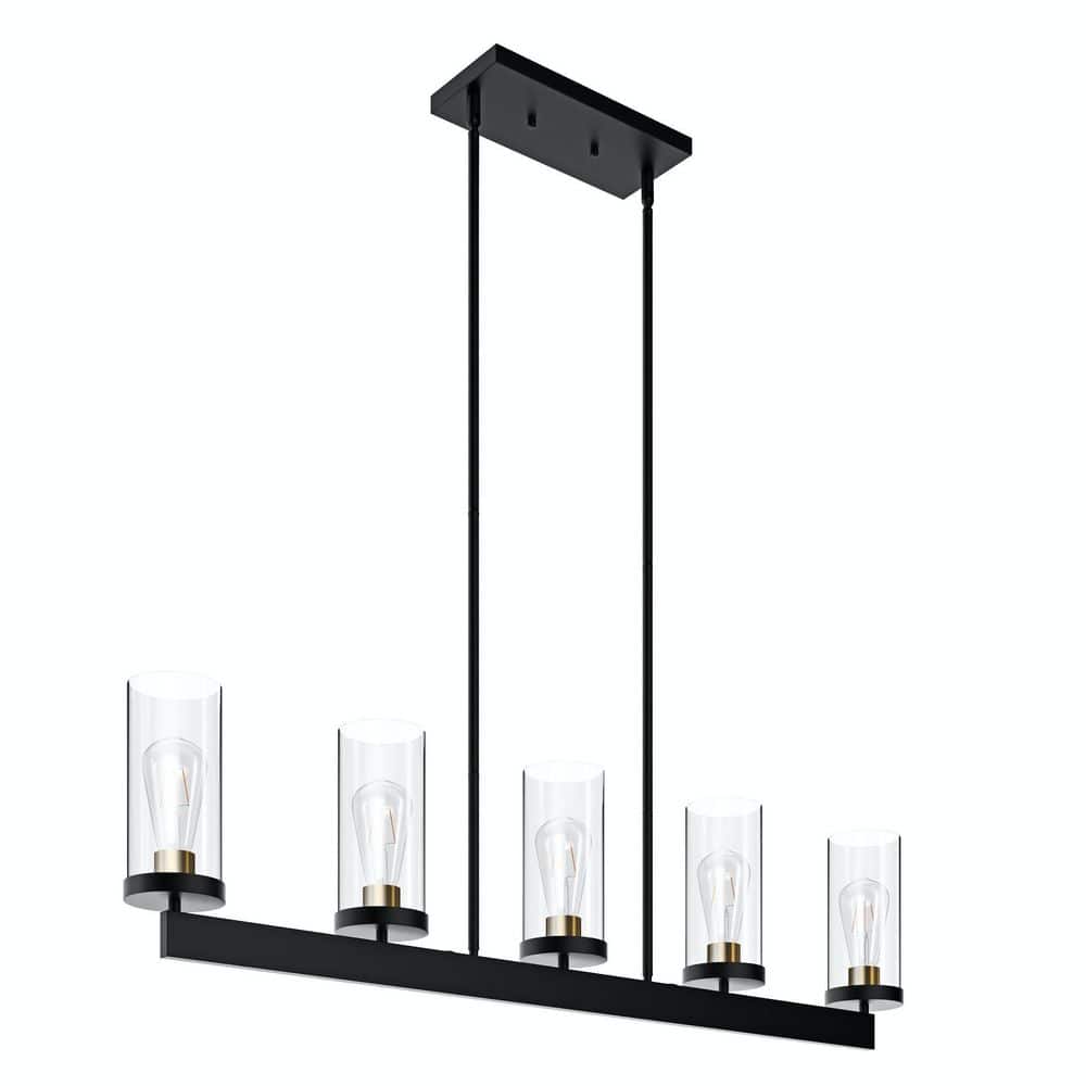 Matte Black 5-Light Glass Shade Kitchen Island Pendant