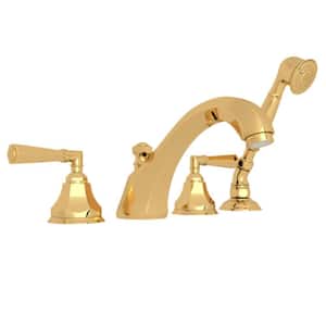 Palladian Bath 2-Handle Deck Mounted Roman Tub Faucet with Hand Shower in. Italian Brass