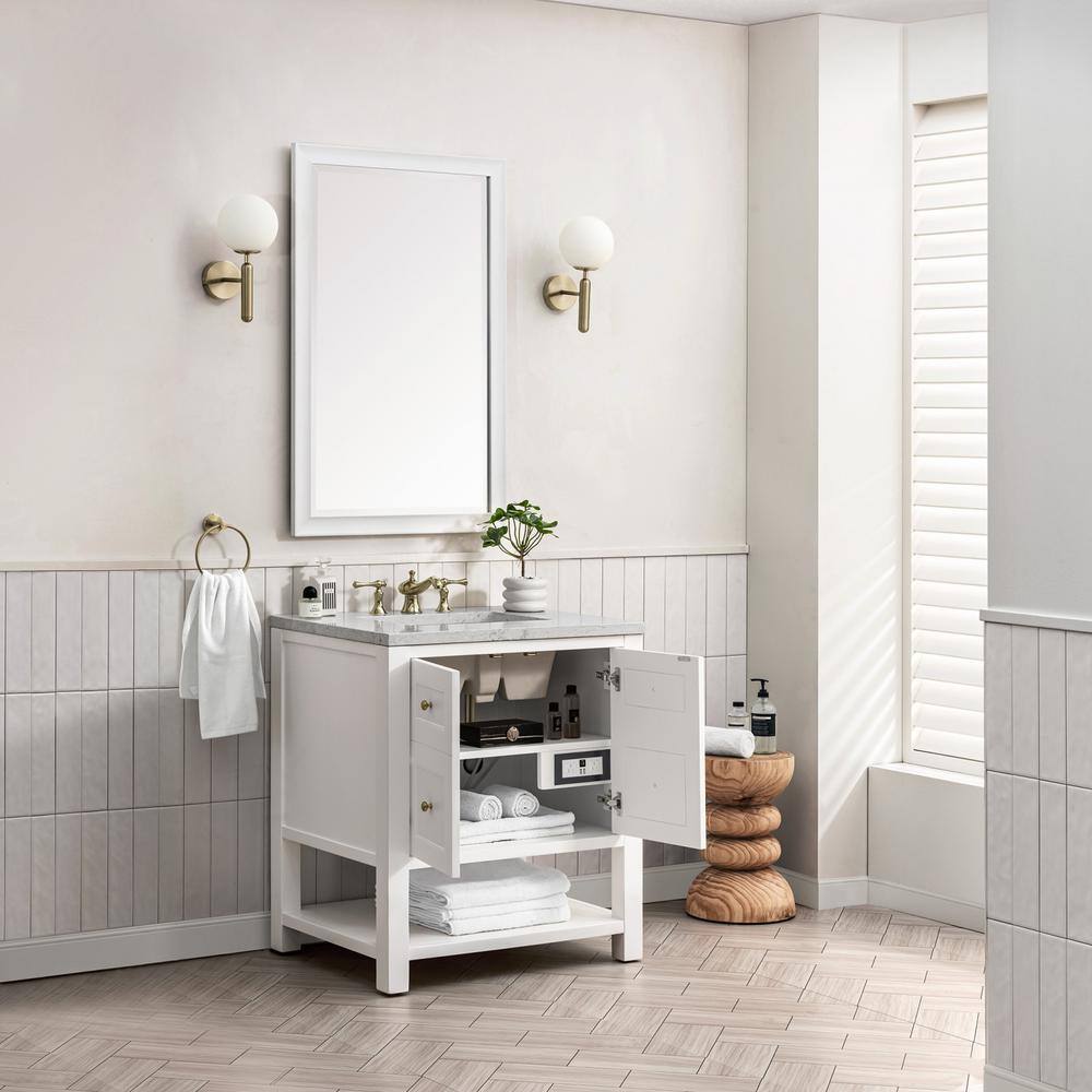 Bright White Solid Wood Transitional Single Vanity Base