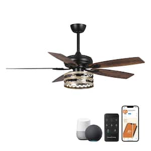 Toronto 52 in. Indoor Farmhouse Black LED Smart Ceiling Fan with Light and Remote, Works with Google Home and Alexa