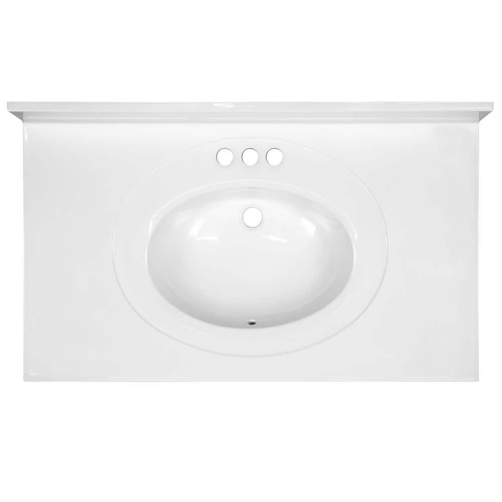 Solid White 37-Inch Cultured Marble Vanity Top with Integrated Sink
