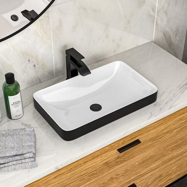 Lyero 19 in. Ceramic Vessel Bathroom Sink in White and Black