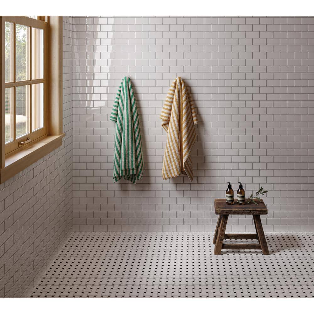 White and Black Basketweave Porcelain Mosaic Wall Tile