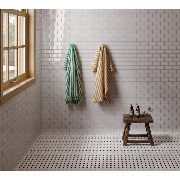 Le Cafe 12 in. x 12 in. White/Black Porcelain Mosaic Tile (9.68 sq. ft. /Case)