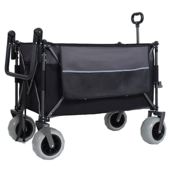 10 cu. ft. Steel Push-Pull Folding Wagon Cart with Wheels-Weelbarrow Cart with Handle and Brakes for Camping, Groceries