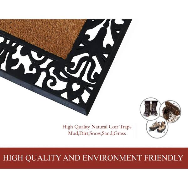 A1 Home Collections A1hc Markham Picture Frame Black/Beige 30 in. x 60 in. Coir and Rubber Flocked Large Outdoor Monogrammed G Door Mat