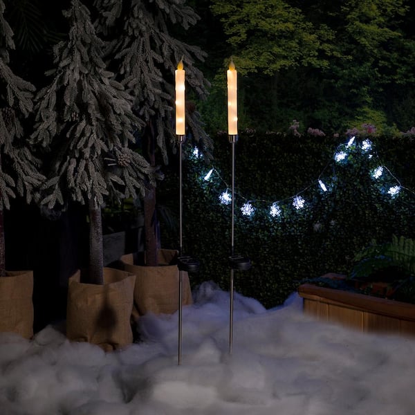 Solar Powered 40 in. H Candlestick Christmas Pathway Lights Garden Stakes with White LED Light (Set of 2)
