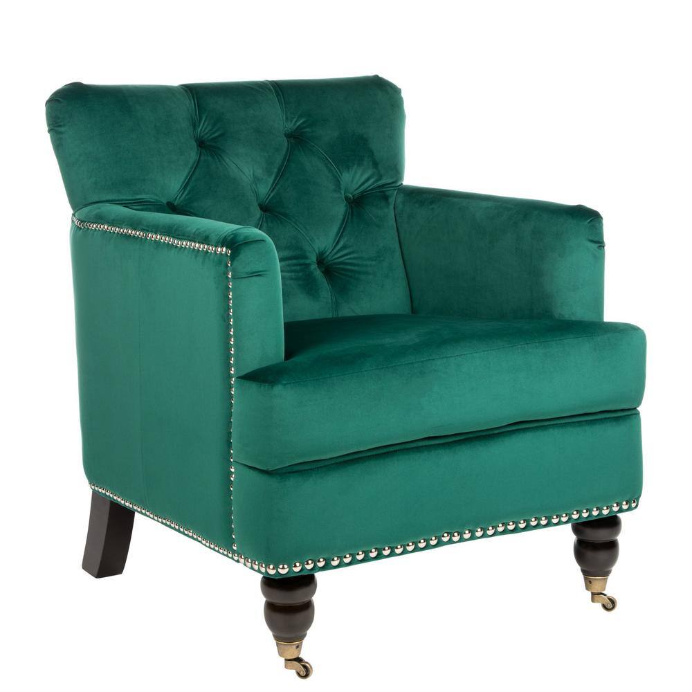 Emerald Velvet Tufted Club Chair with Espresso Wood Legs