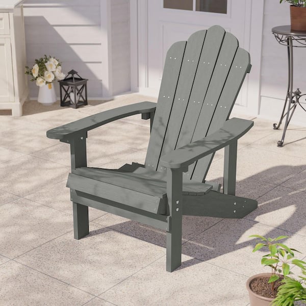JOYESERY Light Gray HIPS Plastic Weather Resistant Adirondack Chair for Outdoors (1-Pack)