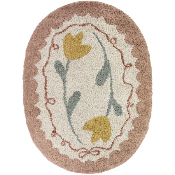 BALTA Meadow Pink 5 ft. x 7 ft. Oval Floral Ribbon Border Area Rug ...