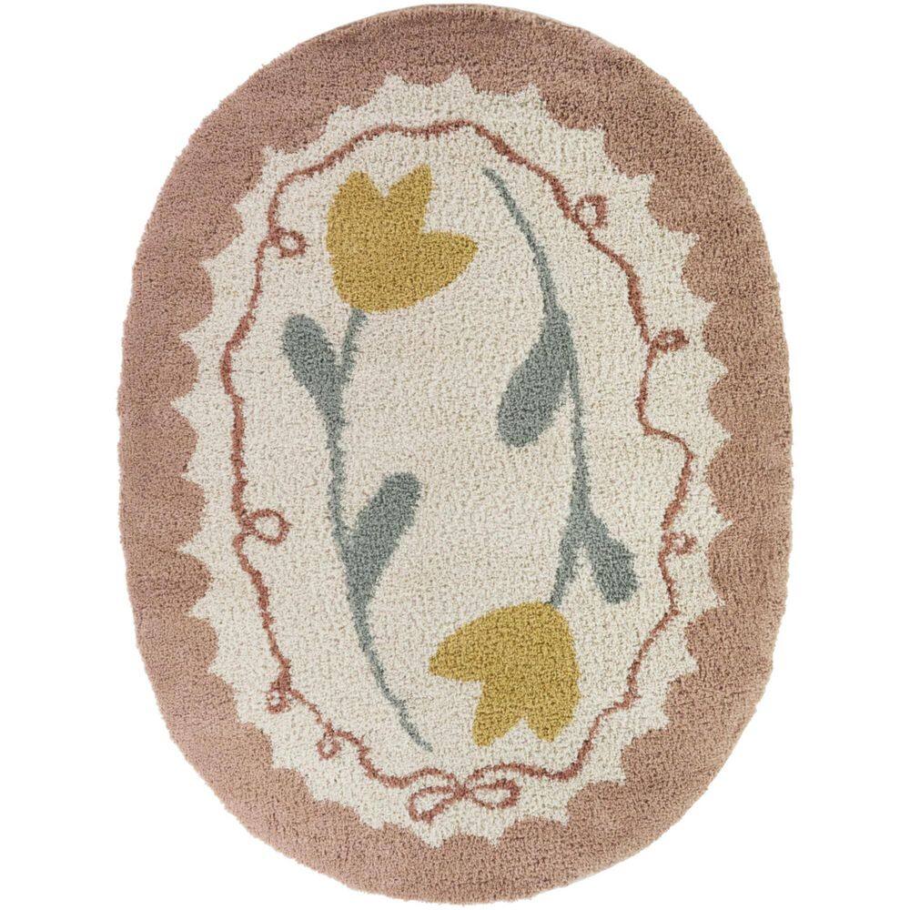 Border Area Rug Pink BALTA Meadow Pink 7 ft. x 9 ft. Oval Floral Ribbon Border Area Rug ...