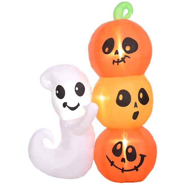 5 ft Inflatable Halloween Decoration Ghost and Pumpkin, Blow Up Outdoor LED Yard Display
