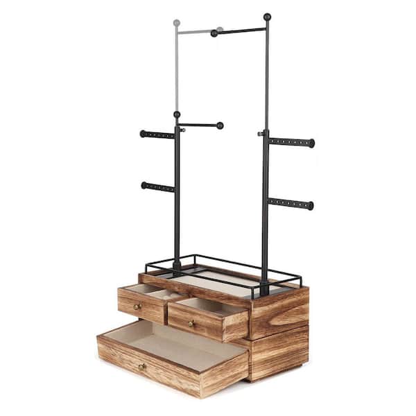 Brown 10 in. x 24 in. Wood Rustic Jewelry Tree Stand