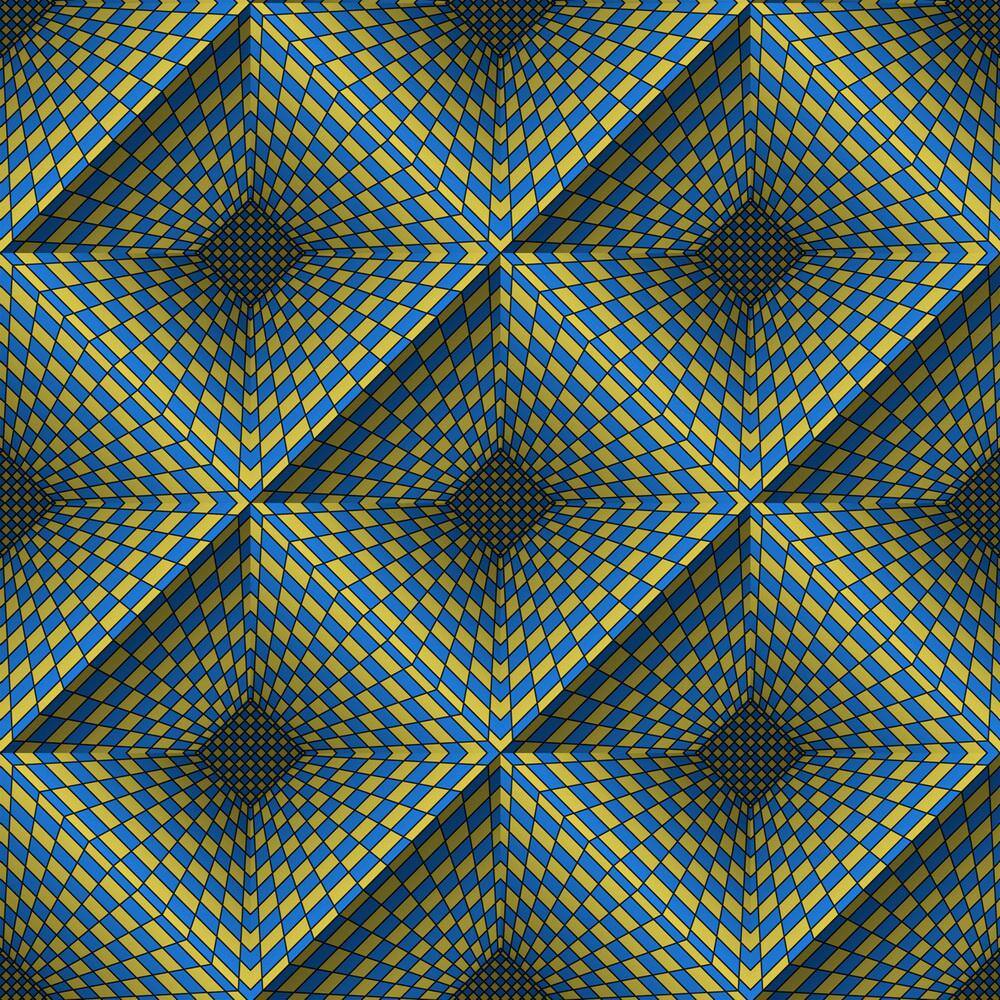 Falkirk Ophia Perspective Squares Blue, Yellow Vinyl Peelable Roll (Covers 