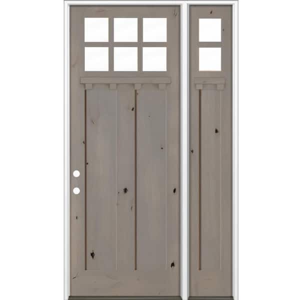 42 in. x 96 in. Knotty Alder Right-Hand/Inswing 6-Lite Clear Glass Weathered Gray Stain Wood Prehung Front Door w RSL DS