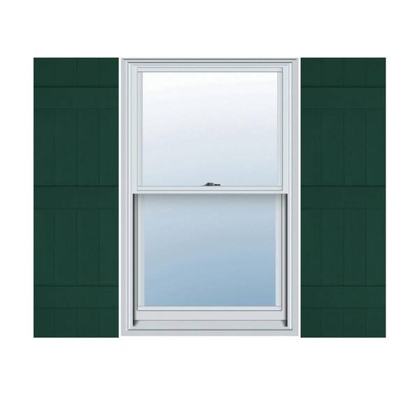 Ekena Millwork 14 in. x 68 in. Lifetime Vinyl Custom Four Board Joined Board and Batten Shutters Pair Midnight Green