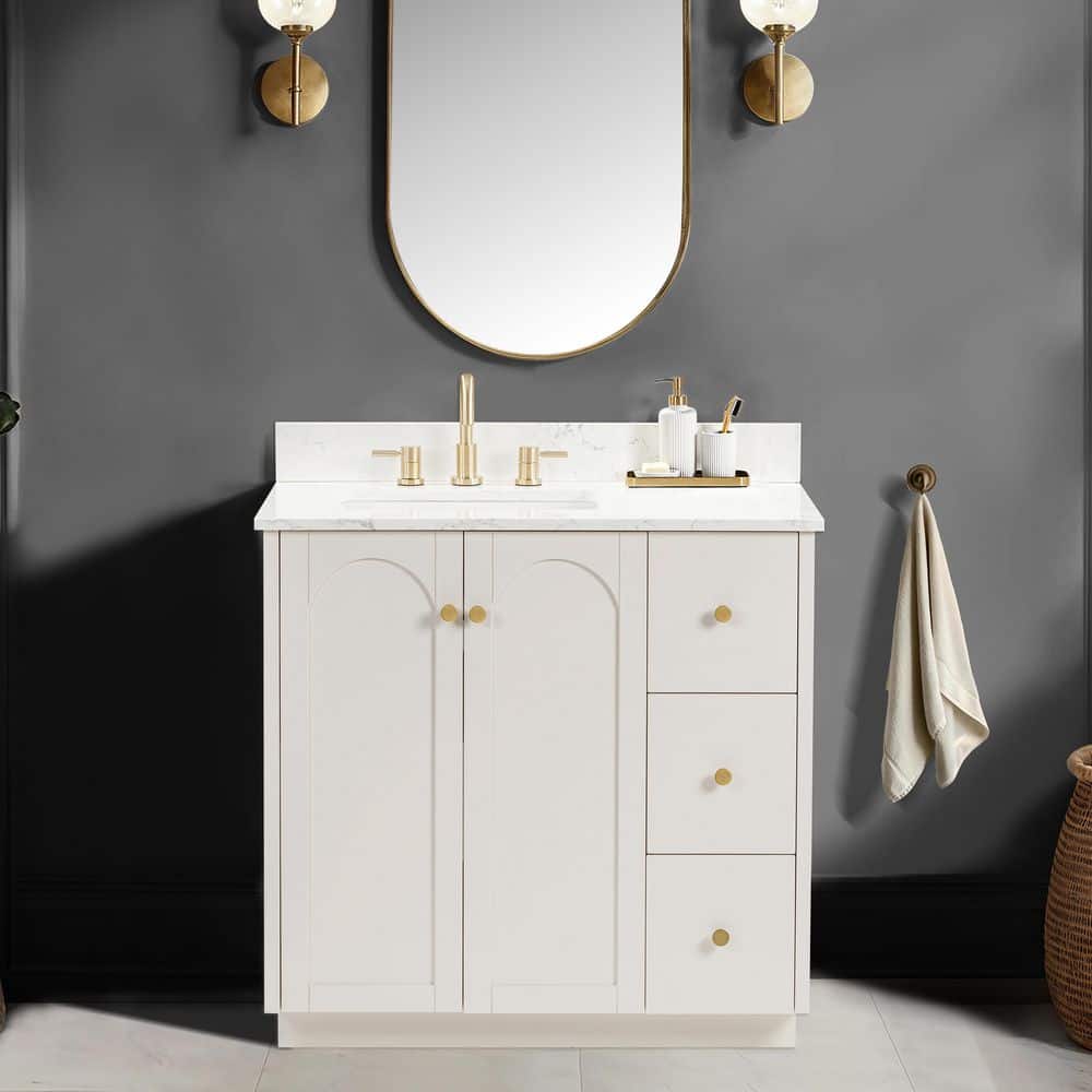 Anabelle 36 in. Single Sink Soft Grey Bathroom Vanity with Engineered Carrara Marble Top (Assembled) price history on PriceWatchPro