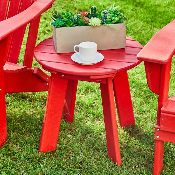 red plastic adirondack table