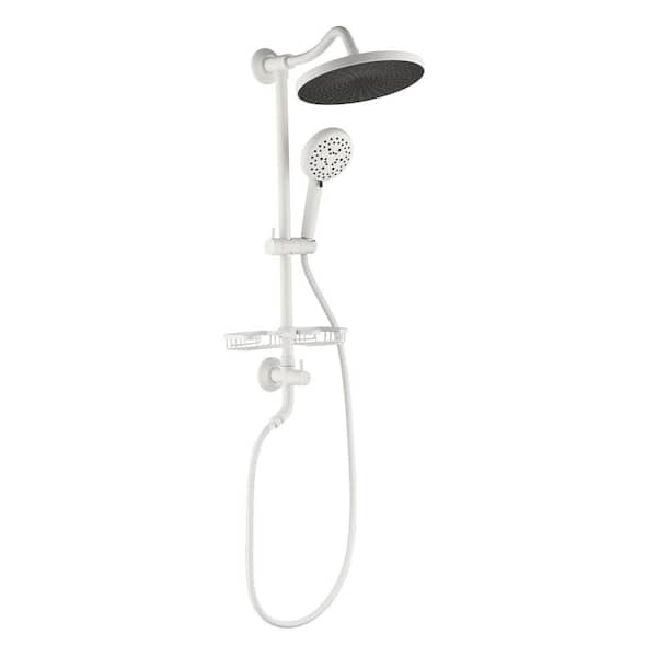 Tahanbath 4-Spray Round High Preasure Adjustable Slide Bar Shower and Soap Dish with Hand Shower in White