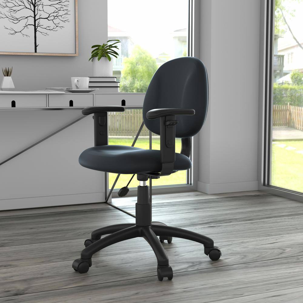 Ergonomic Black Leather Task Chair with Adjustable Arms