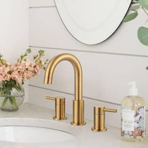 8 in. Widespread Double Handle Bathroom Faucet with Pop-Up Drain Kit and Supply Lines Included in Gold