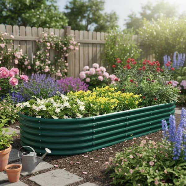 Green 96 in. x 36 in. x 18 in. Oval Metal Raised Garden Beds Anti