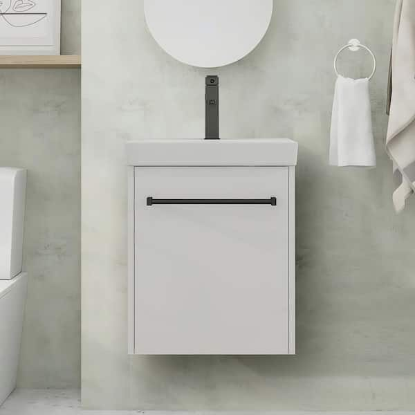 Modern 17.3 in.W X 13.5 in. D x 21.3 in.H Floating Bath Vanity Cabinet in White with White Ceramic Top