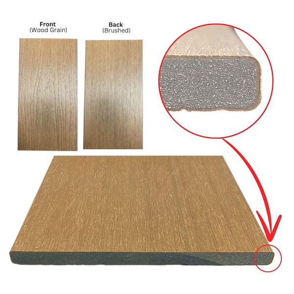 Frame It All - 0.40 in. x 5.51 in. x 70.20 in. Teak Capped Composite Dog Ear Fence Picket (5-Pack)
