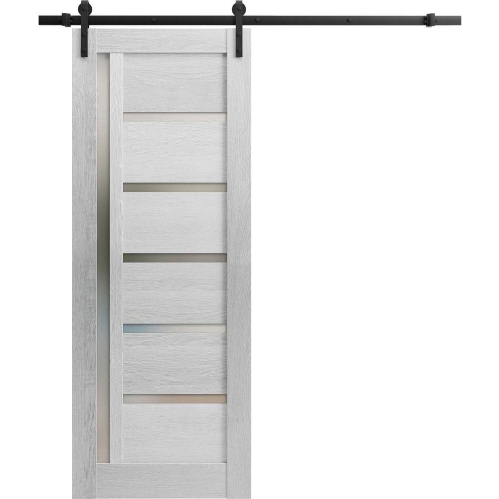 Assembly Required 36 in. x 84 in. 1-Panel Frosted Glass Light Grey Oak Wood Solid MDF Sliding Barn Door w/ Hardware Kit price history on PriceWatchPro